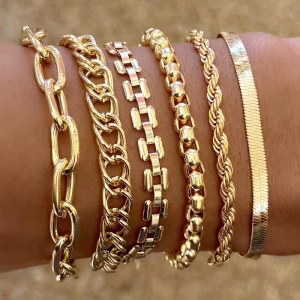 Punk Chunky Chain Bracelets Featuring a Combination of Metal Link Chains, Ropes, Snakes, And Twisted Designs