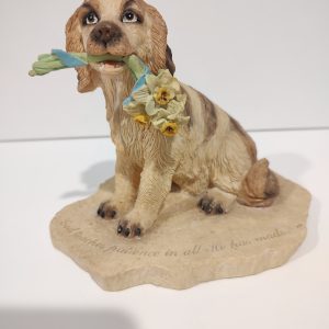Dog Holding Flower In Mouth Figurine