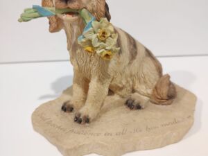 Dog Holding Flower In Mouth Figurine