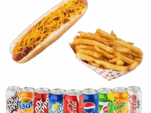 Foot Long Coney Cheese Hot Dog Fries And Drink