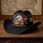 250th Anniversary American Flag & Eagle Embroidered Cowboy Hat 2