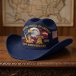 250th Anniversary American Flag & Eagle Embroidered Cowboy Hat blue