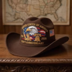 250th Anniversary American Flag & Eagle Embroidered Cowboy Hat brown