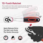 50 pcs Impact Socket Kit with Ratchet Handle 38 Inch Drive2
